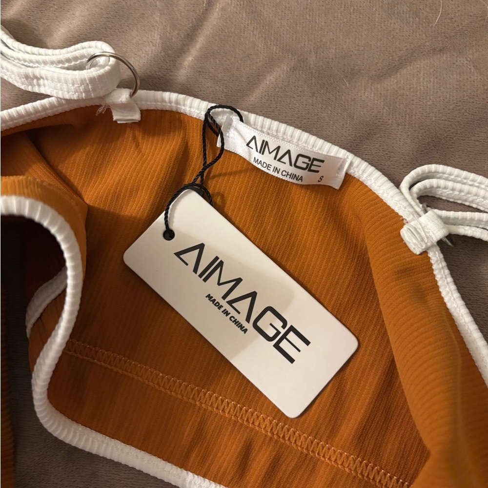 NWT Apricot Brown Sporty Bikini Top - Small - Picture 3 of 4